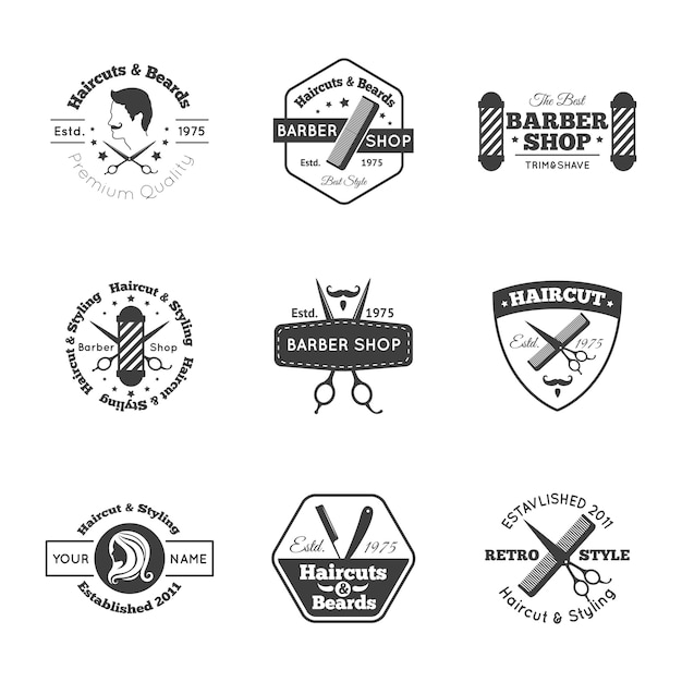 Free vector hairdress logo set