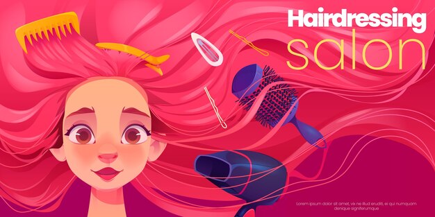 Hairdressing salon background with cartoon woman