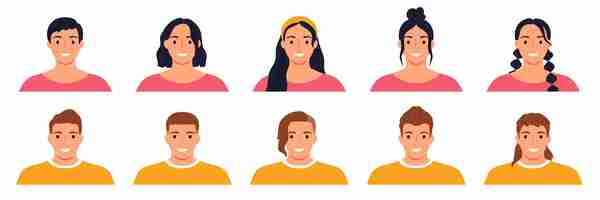 Free vector hairstyle flat icons set with male and female avatars with different haircut isolated vector illustration