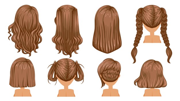 Chernye Volosy Krasivaya Pricheska Chernye Volosy Zhenshina Nabor Sovremennaya Moda Na Assortiment Dlinnye Volosy Korotkie Volosy Chelka Vyushiesya Volosy Salon Pricheski I Modnye Pricheski Vektor Premium Vektory