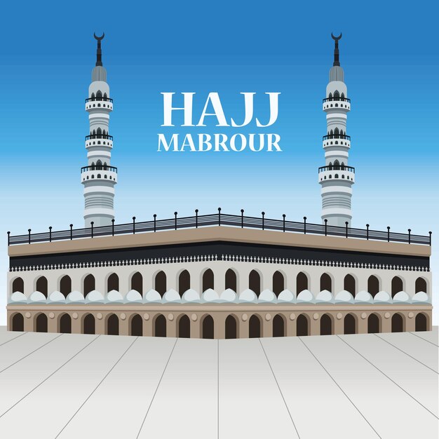 hajj mabrour lettering card with mosque