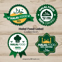 Halal food label collection with flat design