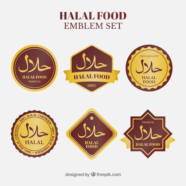 Коллекция этикетки для продуктов halal с золотым стилем