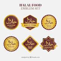 Free vector halal food label collection with golden style