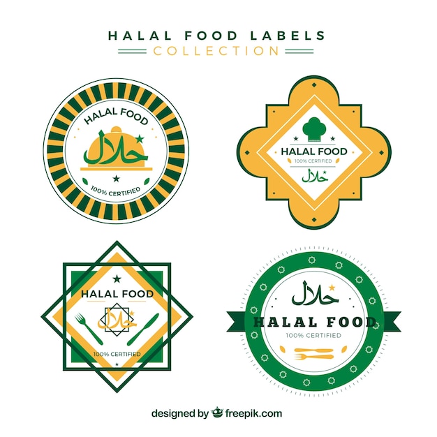 Halal stamp collection with flat design