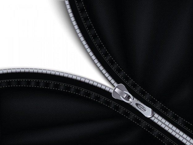 Бесплатное векторное изображение Полузакрытая серая молния шитья к черной ткани