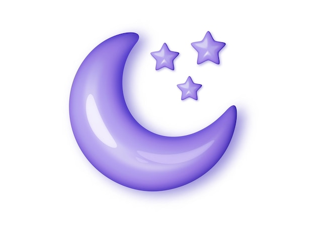 Free vector half month or crescent with star glossy pastel violet color realistic space futuristic d symbol desi