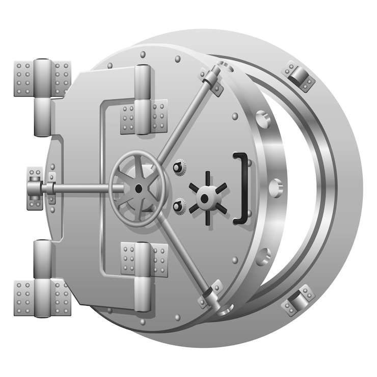 Free Vector half-open bank vault door on white. safe bank, metal door safe, lock security bank, open safe bank. vector illustration