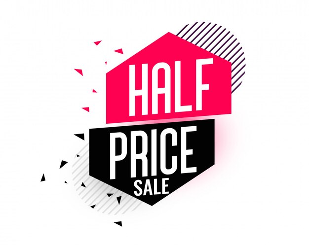 Half price sale banner in memphis style