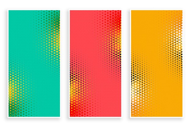 Free vector halftone banners in three colors