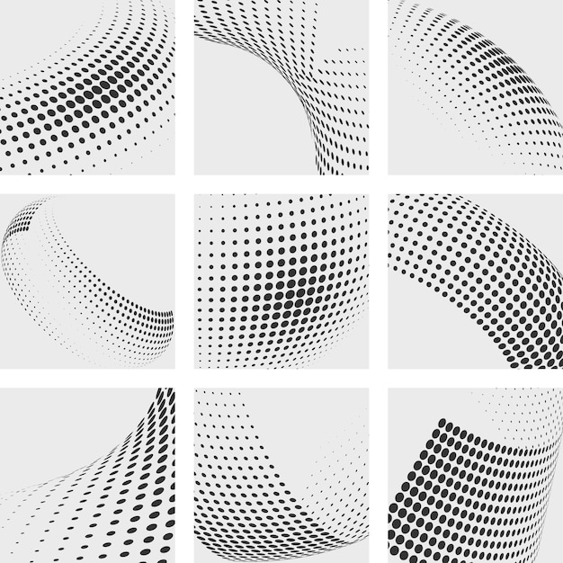 Halftone dots vector abstract backgrounds set. Dot pattern element, design dots, gradation wave dot illustration