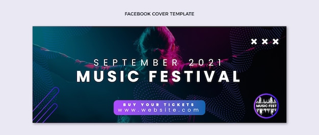 Free vector halftone music festival facebook cover