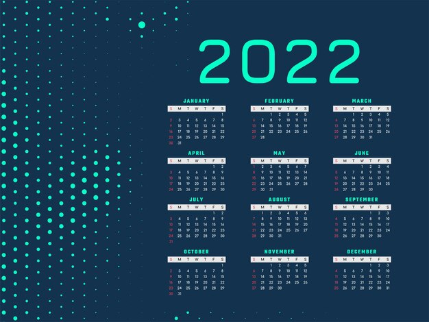 ハーフトーンスタイル新年2022年カレンダーデザインベクトル