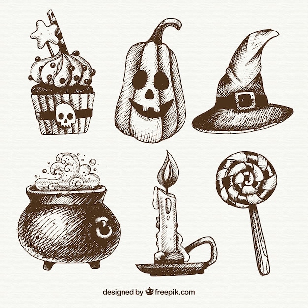 Бесплатное векторное изображение Хэллоуин аксессуары чертежи