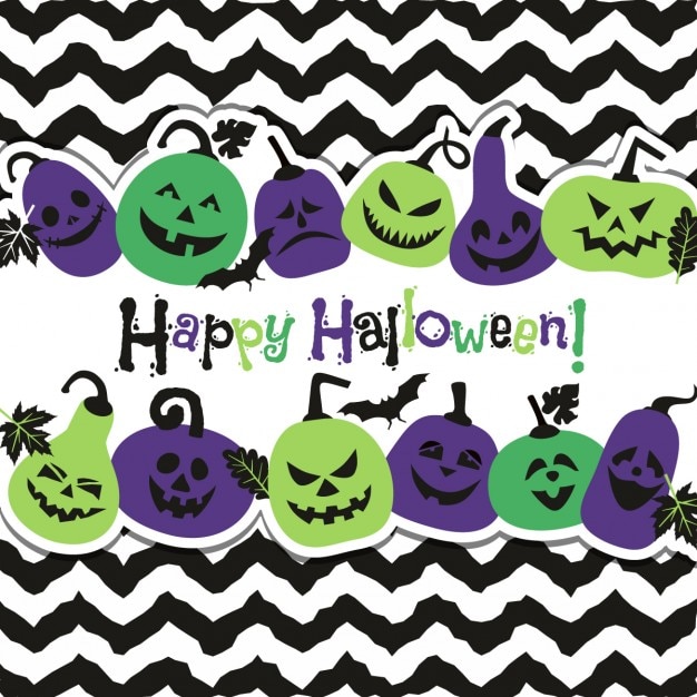 Free vector halloween background of cheerful pumpkins