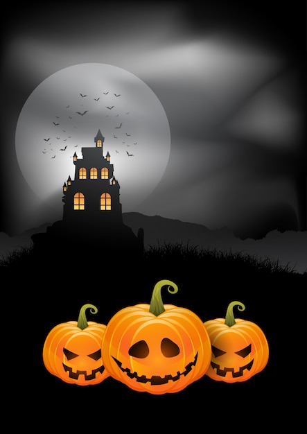 Free vector halloween background pumpkins and spooky castle