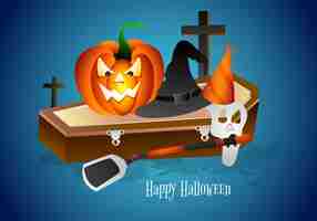 Free vector halloween background spooky pumpkin card illustration design