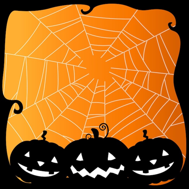 Halloween background template with scary pumpkin and spider web
