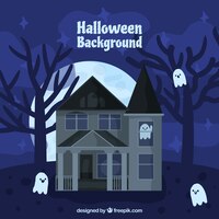 Free vector halloween background with an abandoned house