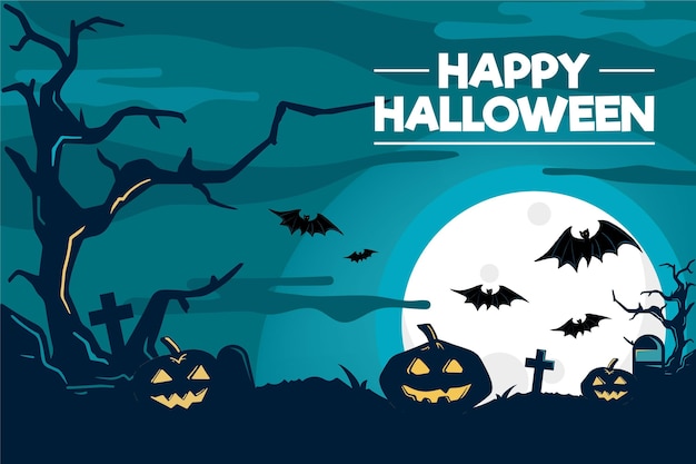 Free vector halloween background with bats and pumpkins