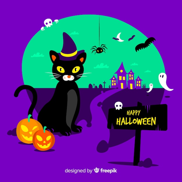 Halloween background with black cat