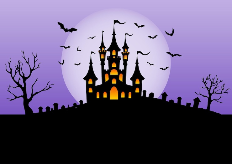 Free Vector halloween background with castle in a spooky landscape