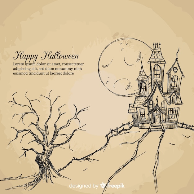 Free vector halloween background with castle