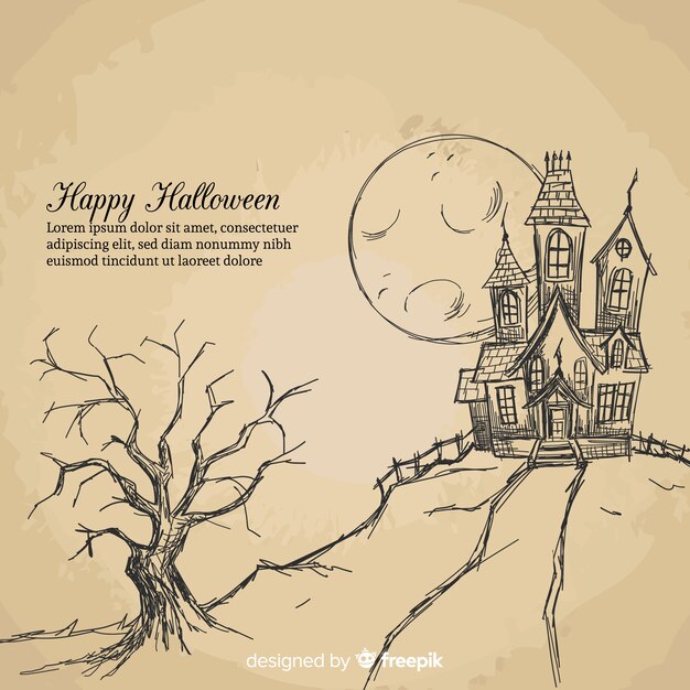 haunted room drawing Free vector halloween background with castle