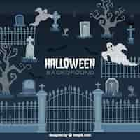 Free vector halloween background with cementery design