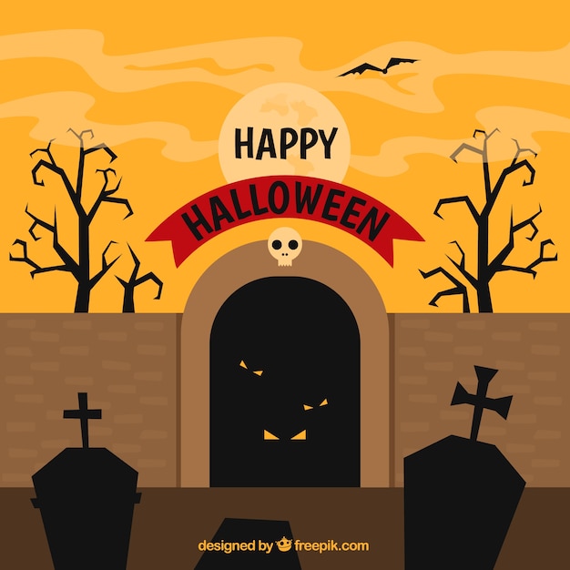 Halloween background with creepy cementery