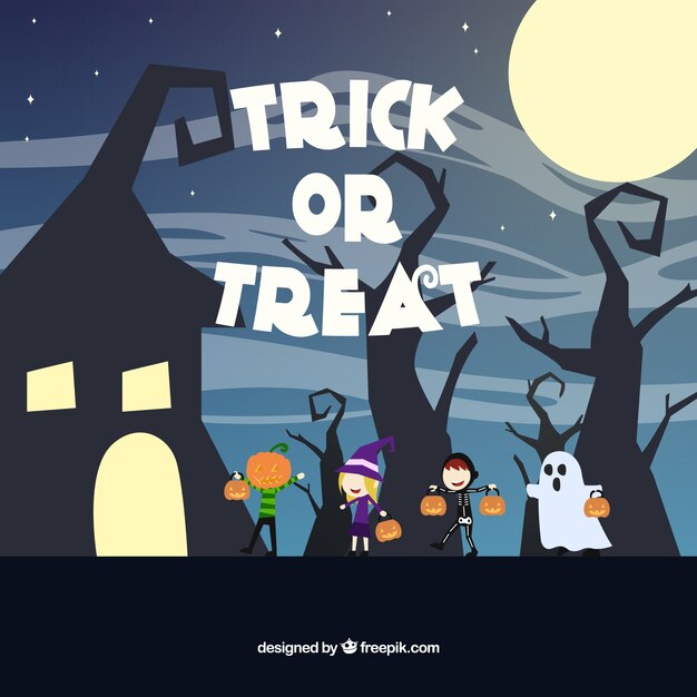 Halloween background with cute children dressed