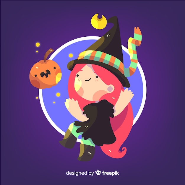 Halloween background with cute witch