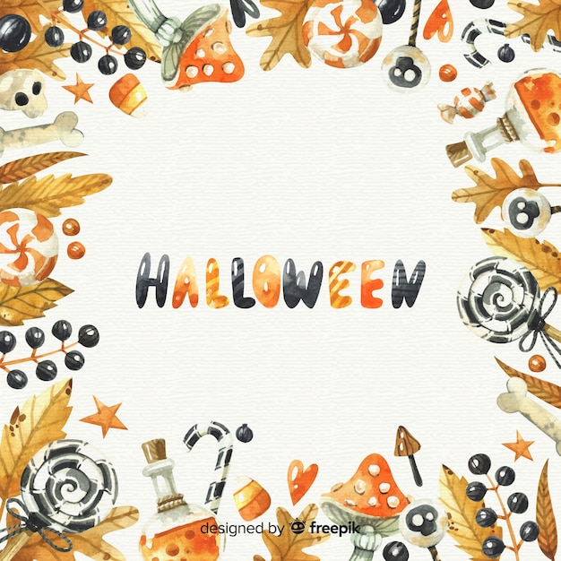 Halloween background with elements in watercolor style