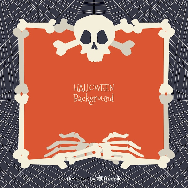 Free vector halloween background with frame of bones