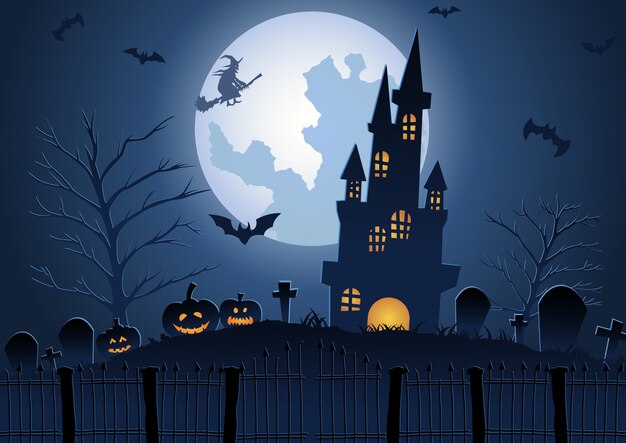 城のハロウィーンの背景のシルエット 無料のベクター