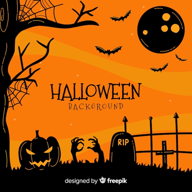 Free vector halloween background with graveyard