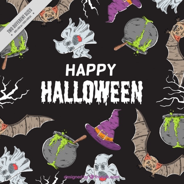 Vettore gratuito sfondo di halloween con gli elementi disegnati a mano