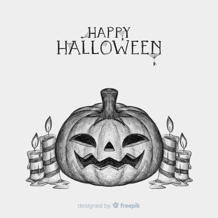 Free Vector halloween background with hand drawn pumpkin