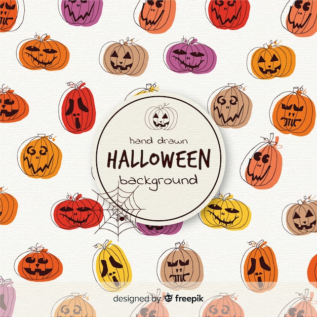 Halloween background with hand drawn pumpkins