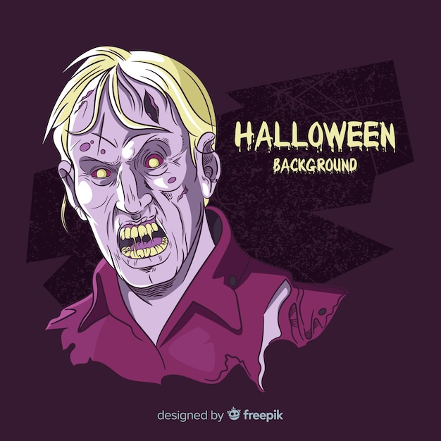 Vettore gratuito priorità bassa di halloween con zombie disegnato a mano