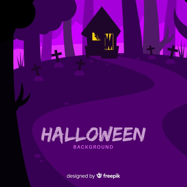 Halloween background with house and cemetery