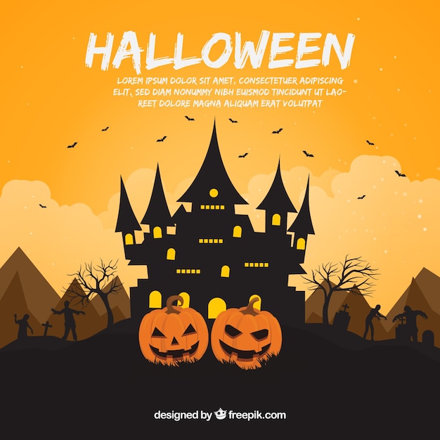 Free vector halloween background with house and zombies