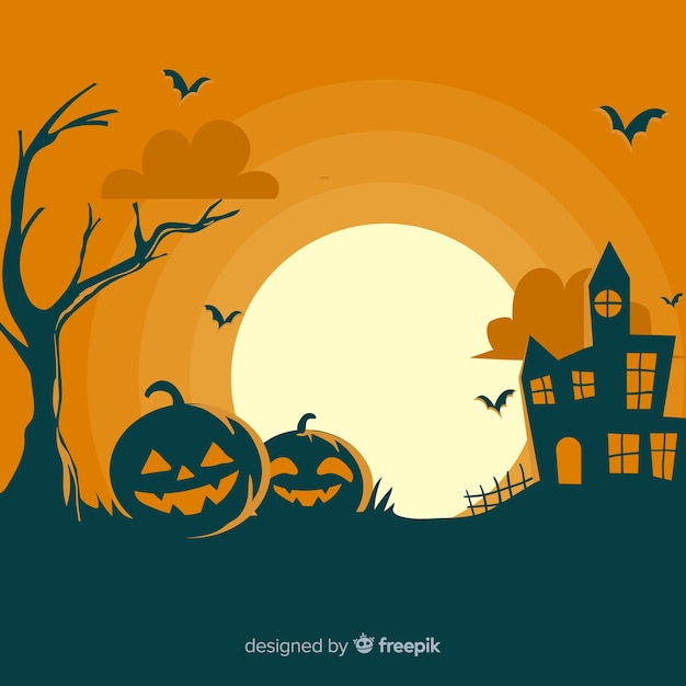 無料ベクター 月とハロウィンの背景