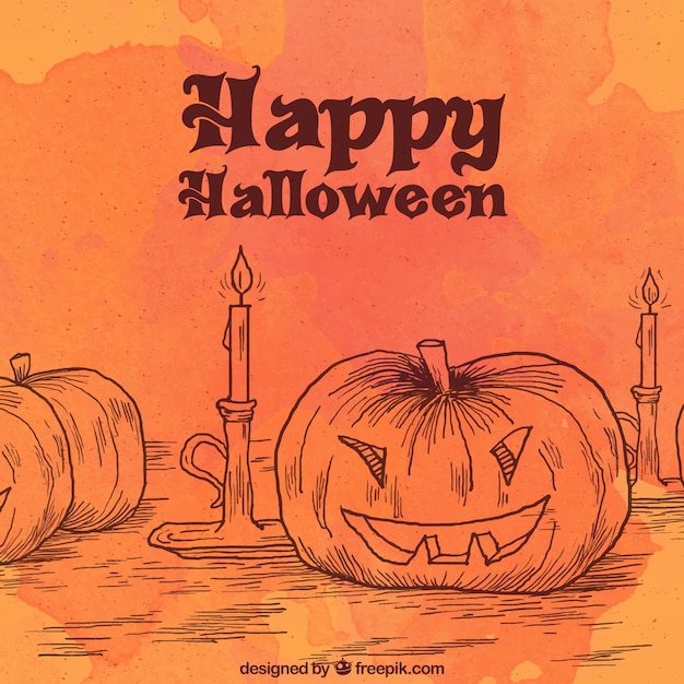 Halloween background with pumpkin and candle