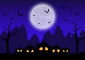 Free vector halloween background with pumpkins in spooky landscape
