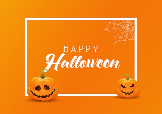 Halloween background with pumpkins on a white frame