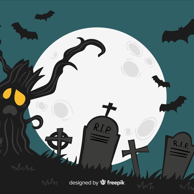 Хэллоуин фон с страшным кладбищем
