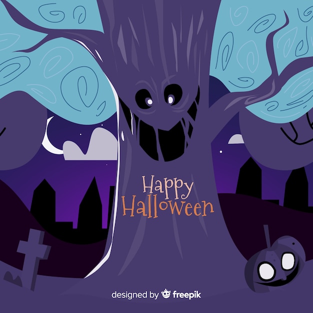 Free vector halloween background with scary graveyard