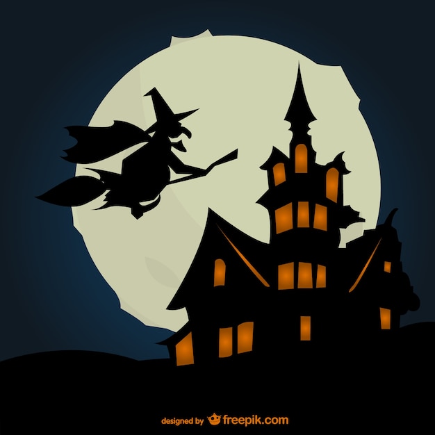 Free vector halloween background with silhouettes