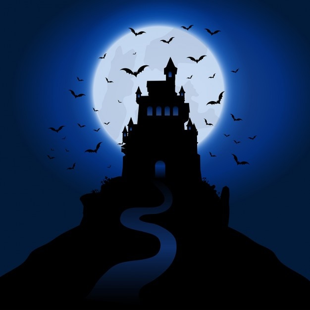 Halloween background with spooky haunted house